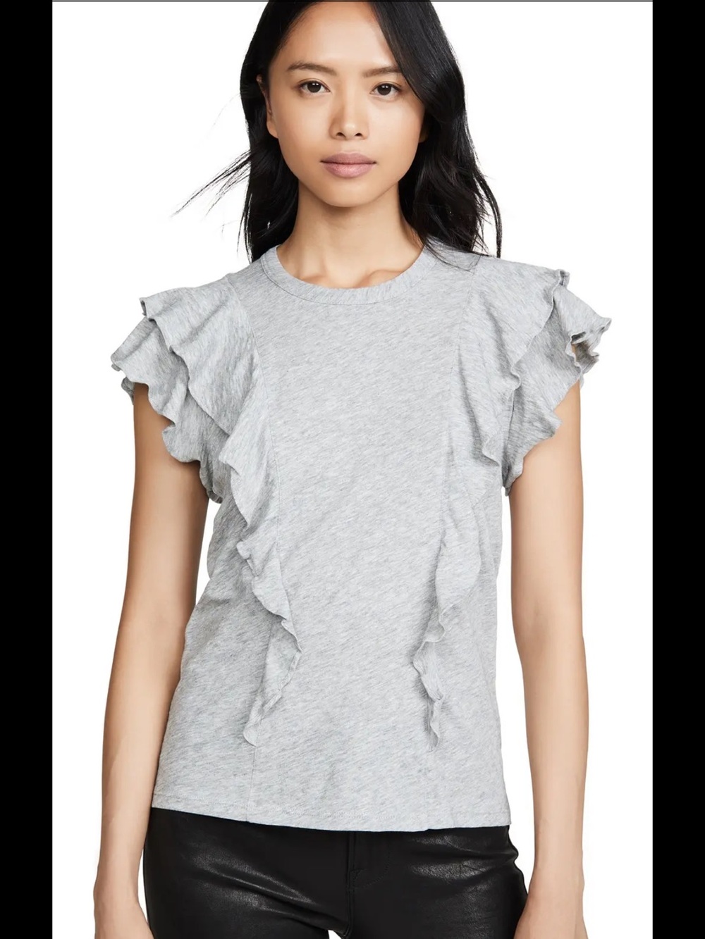Veronica Beard Heather Gray Ruffle Short Sleeve t-shirt Pima cotton size XS
